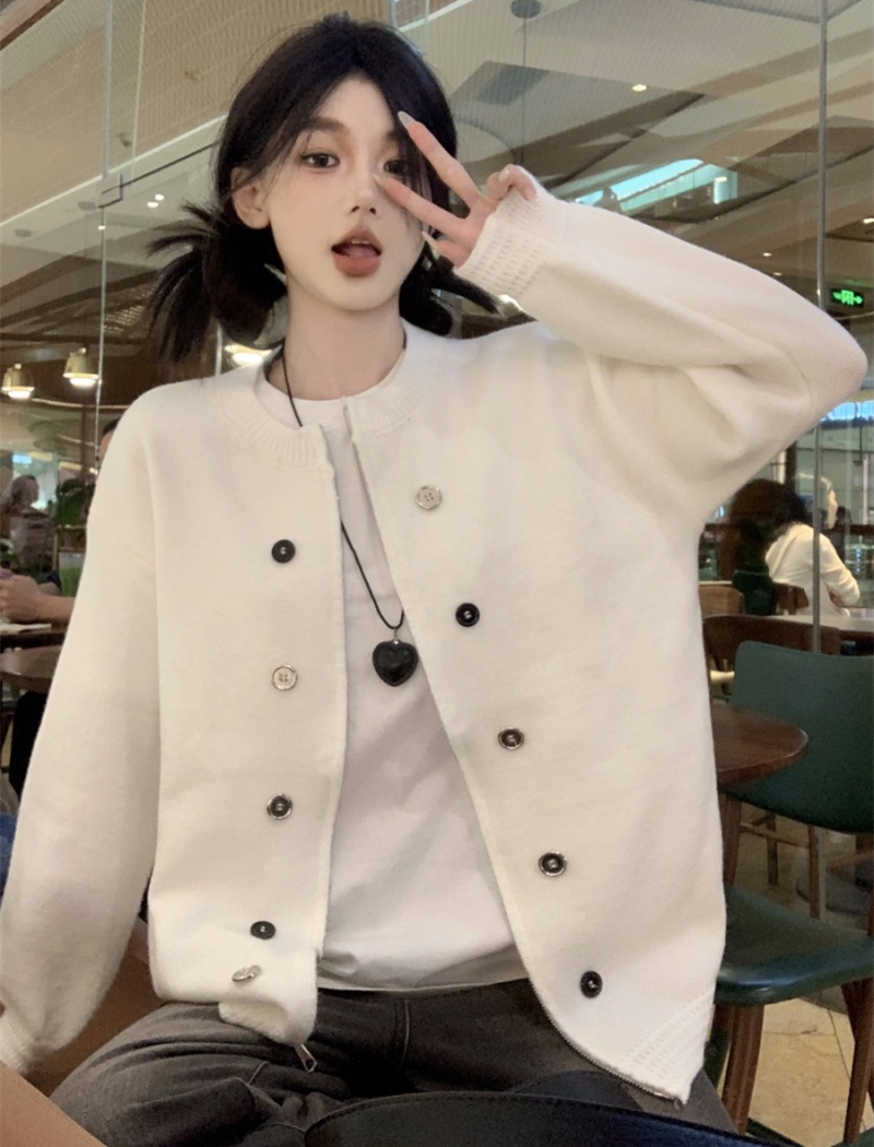 Double-breasted Korean style sweater loose cardigan