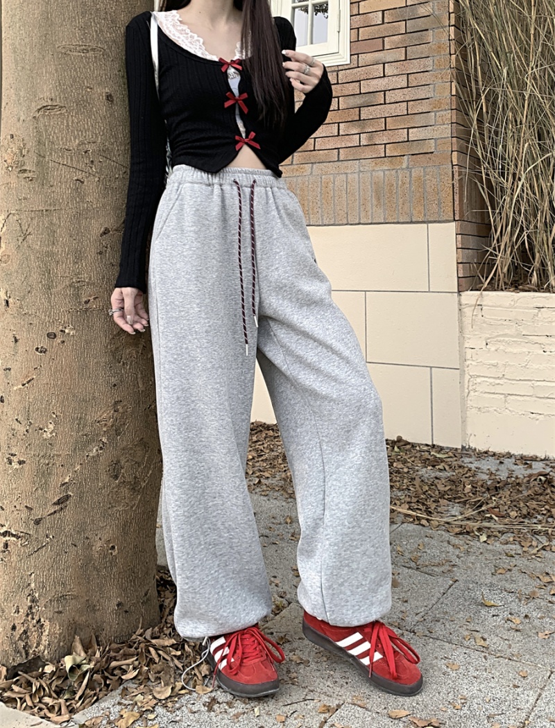 Drawstring thick high waist pants autumn sweatpants