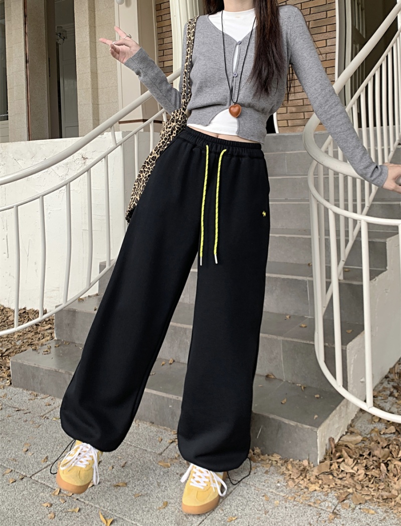 Drawstring thick high waist pants autumn sweatpants