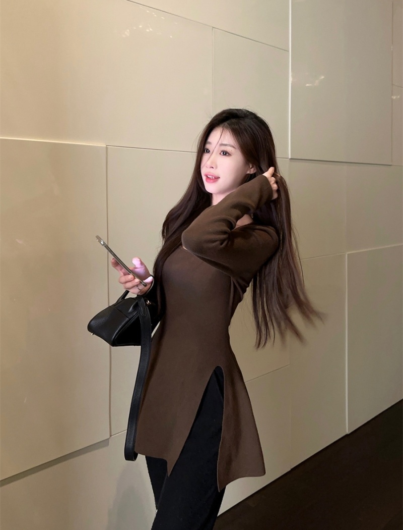 Irregular long sleeve split pure autumn sweater