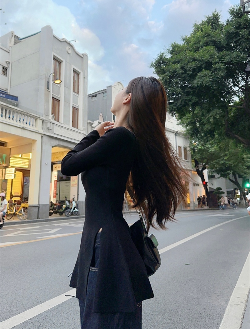 Irregular long sleeve split pure autumn sweater