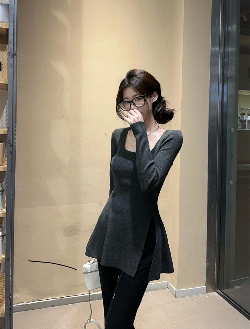 Irregular long sleeve split pure autumn sweater