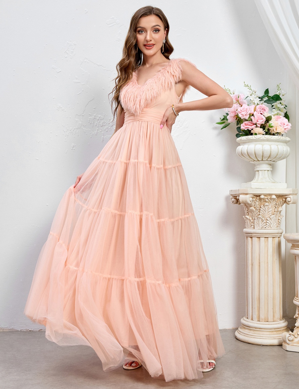 V-neck long dress autumn and winter formal dress for women