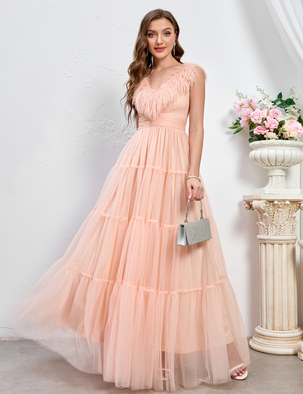 V-neck long dress autumn and winter formal dress for women