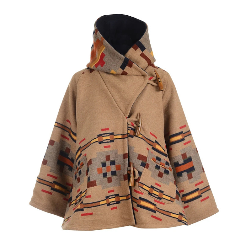 Long sleeve hooded overcoat printing coat for women