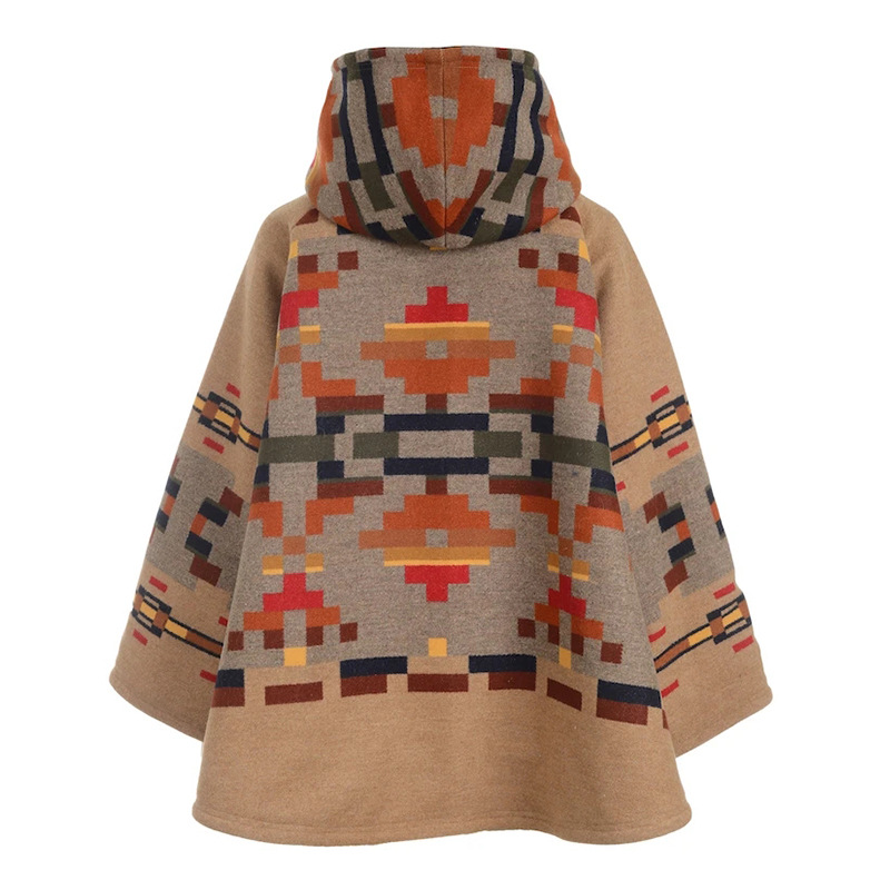 Long sleeve hooded overcoat printing coat for women