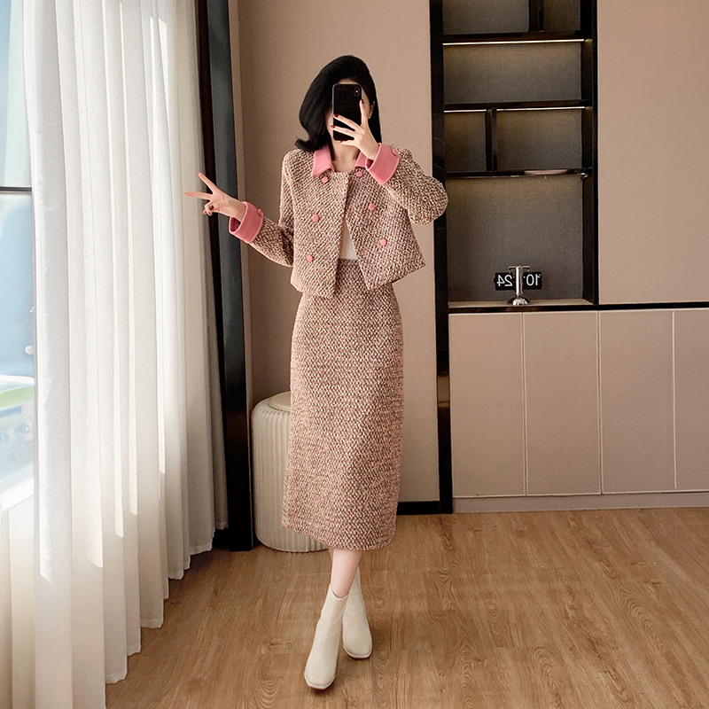 Lapel temperament long skirt long coat a set