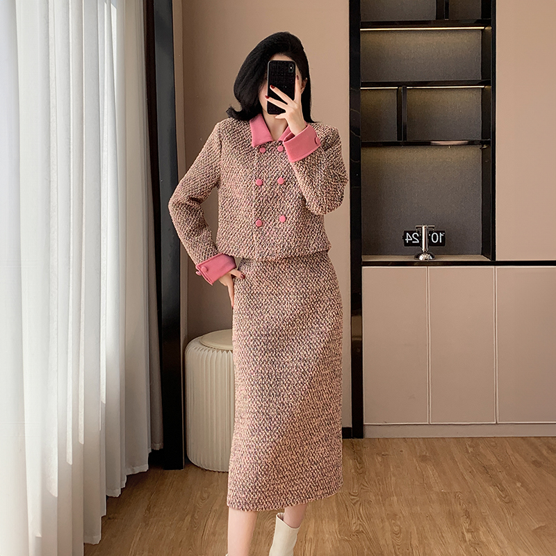 Lapel temperament long skirt long coat a set