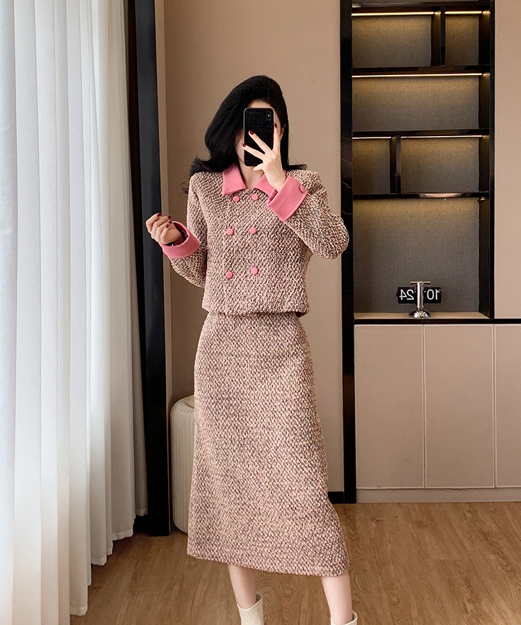 Lapel temperament long skirt long coat a set