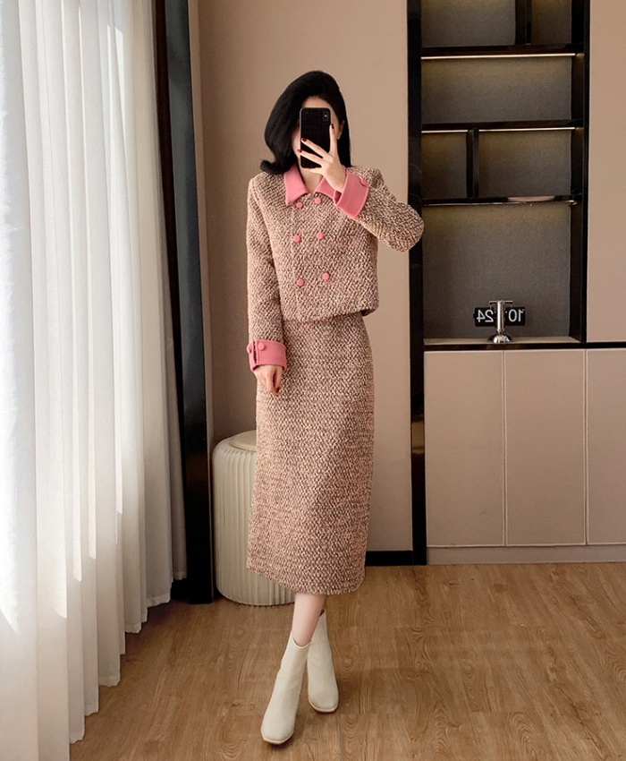 Lapel temperament long skirt long coat a set