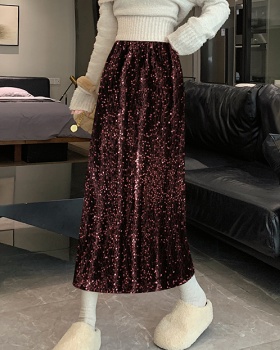 Pink elastic waist long skirt soft soles sequins skirt