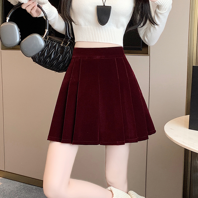 Autumn and winter skirt wine-red short skirt for women