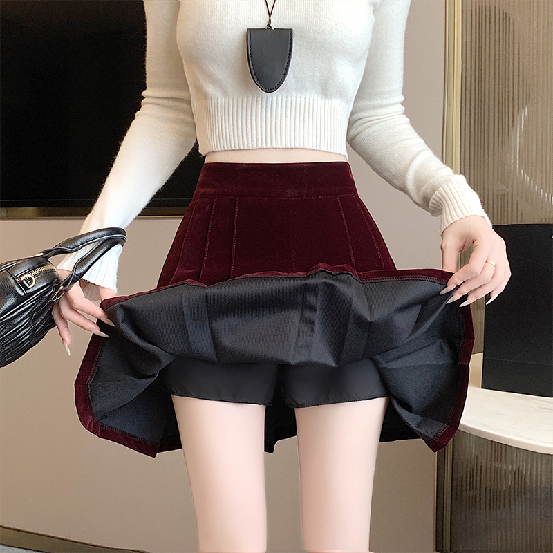 Autumn and winter skirt wine-red short skirt for women