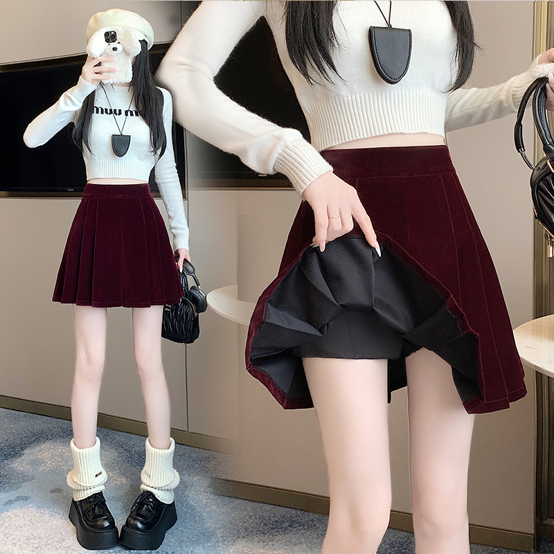 Autumn and winter skirt wine-red short skirt for women