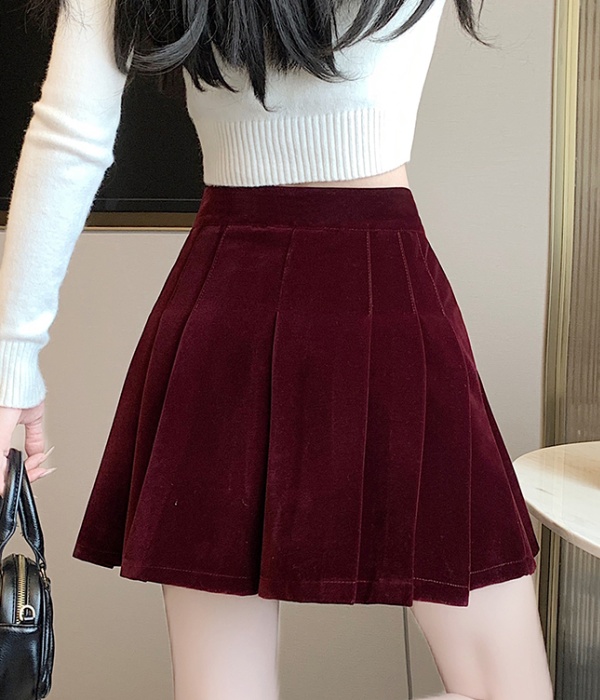 Autumn and winter skirt wine-red short skirt for women