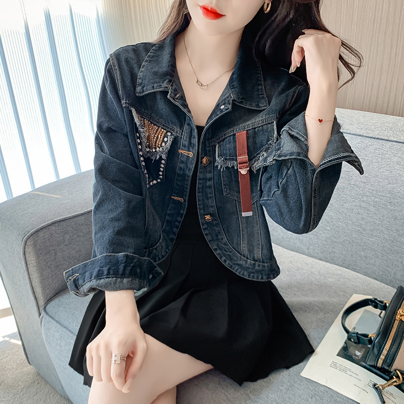 Short loose coat spring and autumn denim tops for women