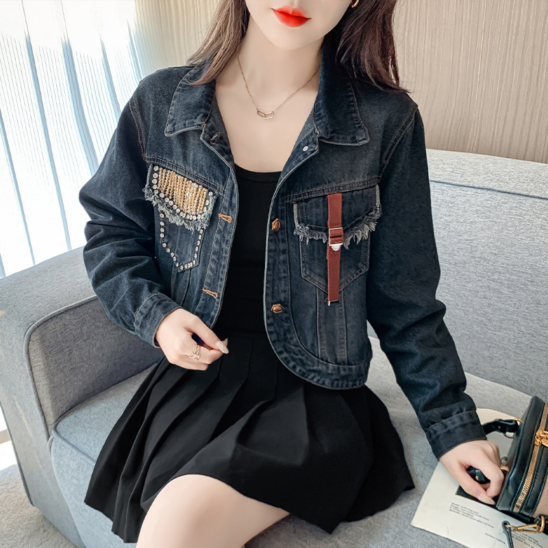 Short loose coat spring and autumn denim tops for women