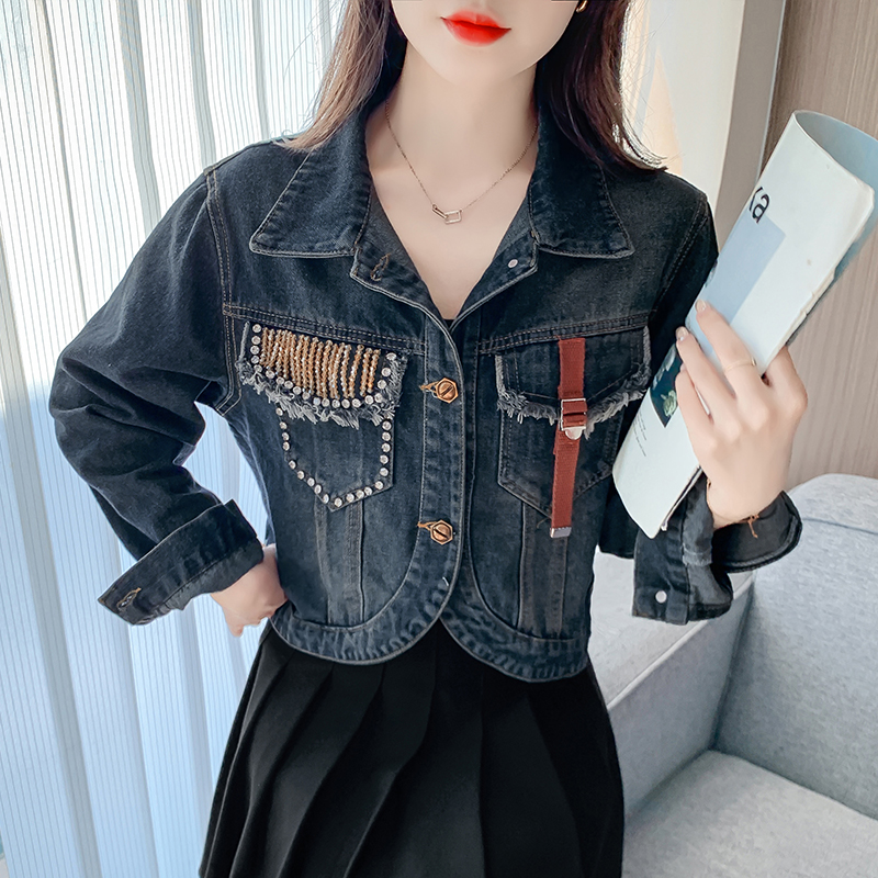 Short loose coat spring and autumn denim tops for women