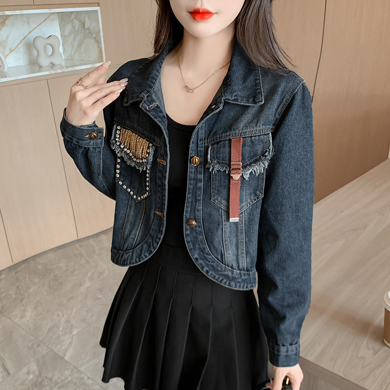 Short loose coat spring and autumn denim tops for women