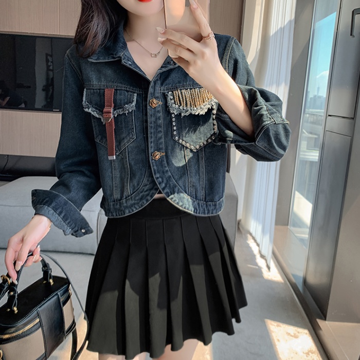 Short loose coat spring and autumn denim tops for women