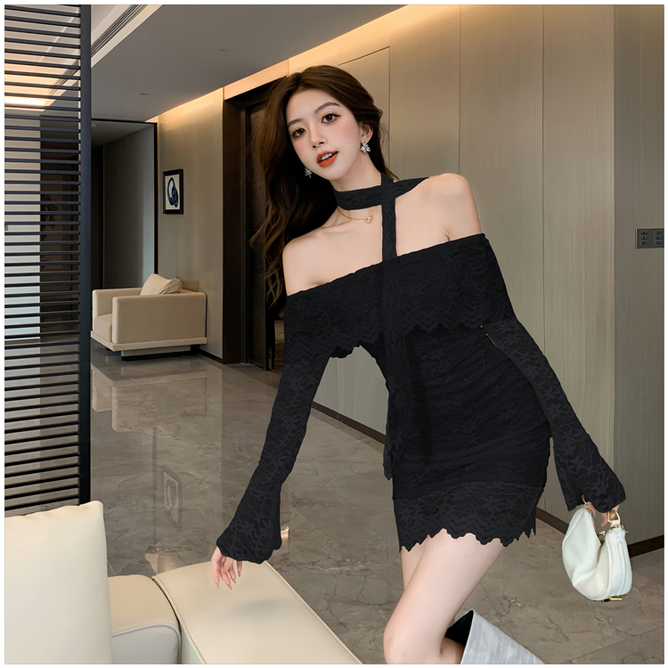 Autumn ladies T-back flat shoulder dress for women