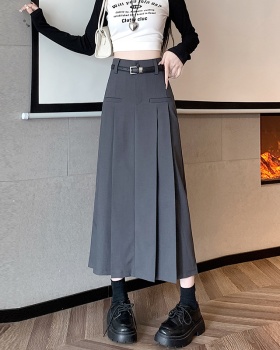 Pleated gray skirt high waist autumn and winter long dress