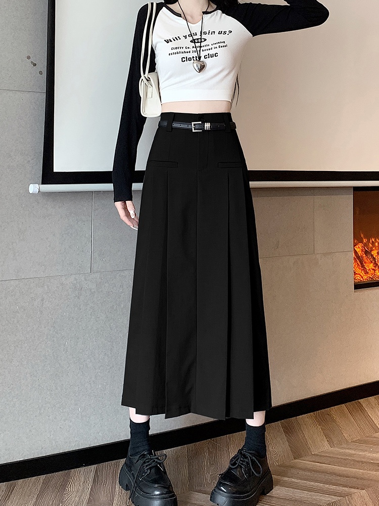 Pleated gray skirt high waist autumn and winter long dress