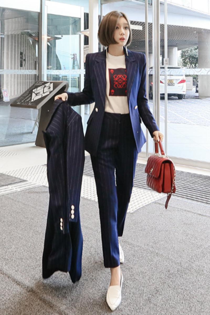 Slim business suit overcoat 3pcs set for women