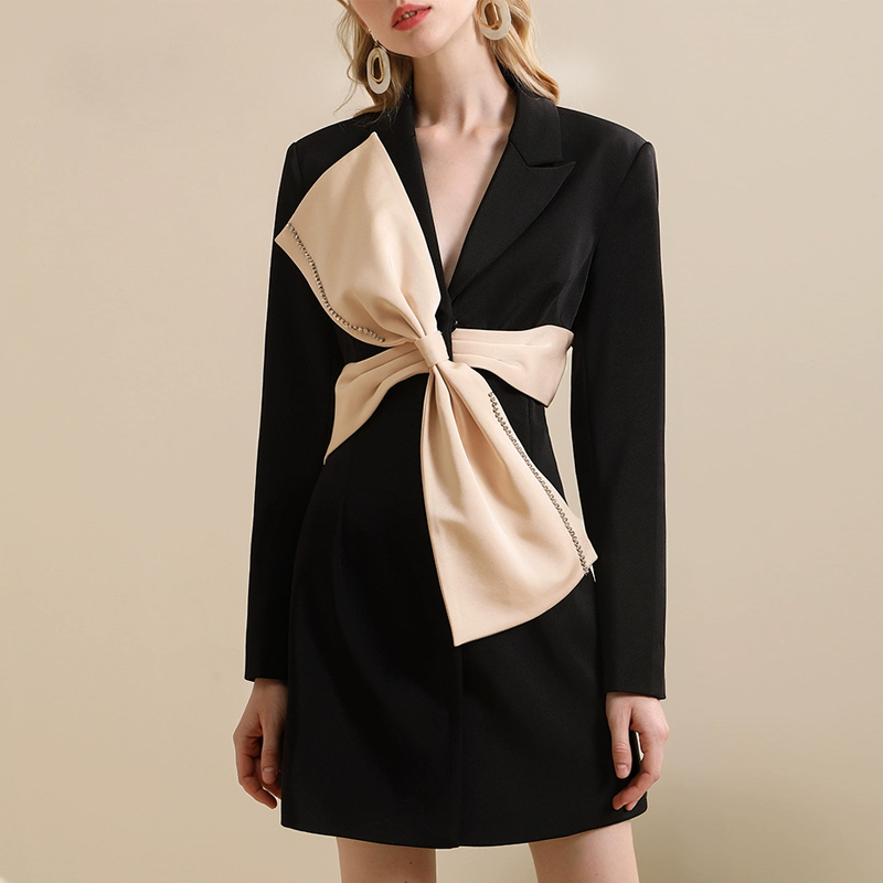 Bow diamond nails skirt splice fashion coat for women