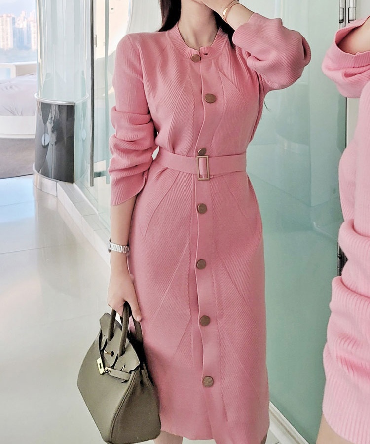 Straight round neck knitted sweater long long sleeve dress