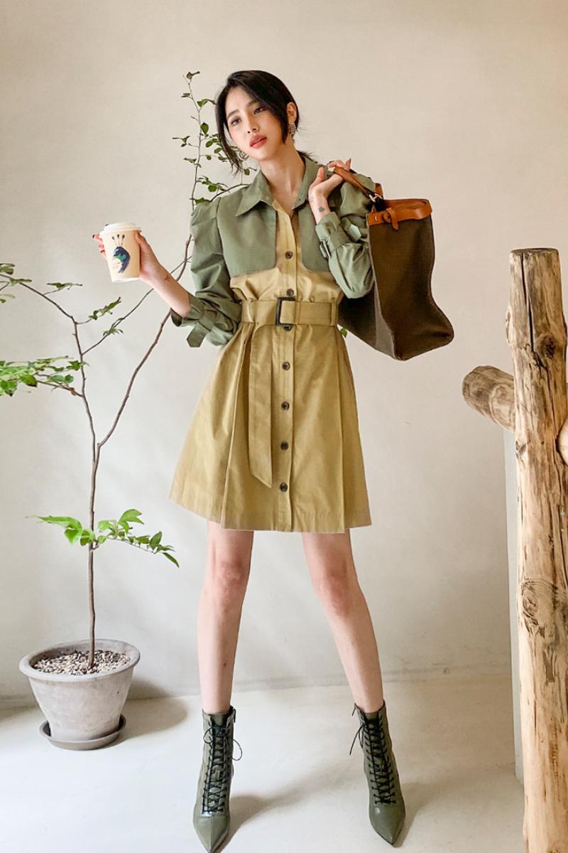 Slim pinched waist dress Korean style windbreaker