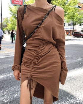 Large collar sexy strapless slim Korean style dress