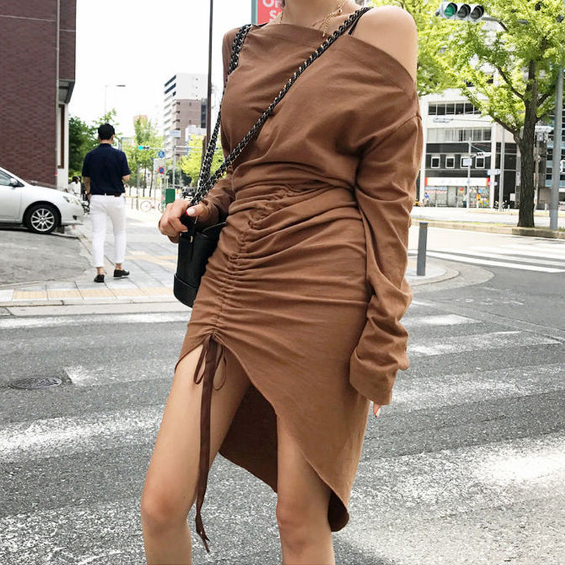 Large collar sexy strapless slim Korean style dress