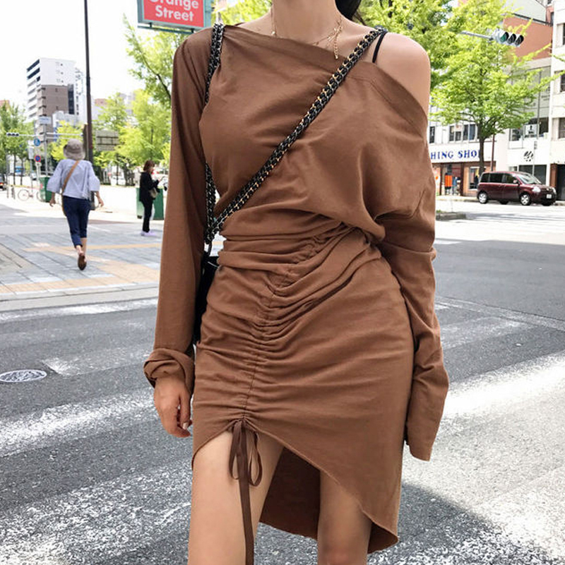 Large collar sexy strapless slim Korean style dress