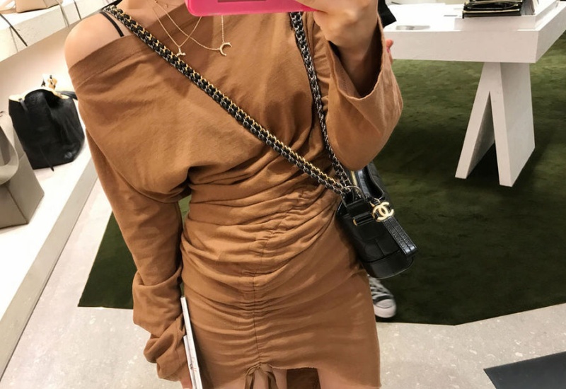 Large collar sexy strapless slim Korean style dress