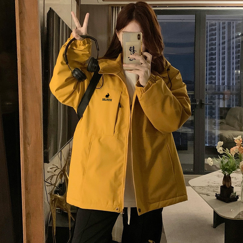 Student yellow cotton coat outdoor sports technical jacket