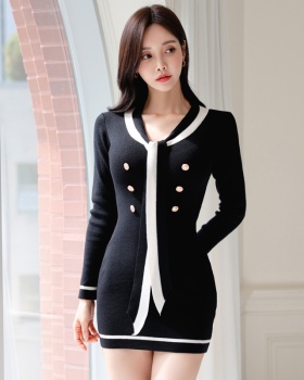 Splice knitted T-back Korean style mixed colors dress