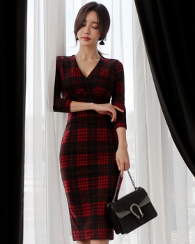 Bottoming package hip slim spring and summer plaid dress