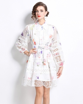 Long sleeve printing lace autumn France style dress