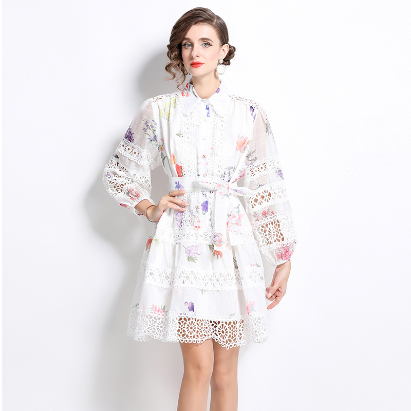 Long sleeve printing lace autumn France style dress