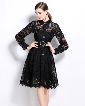 France style hollow lapel autumn temperament dress