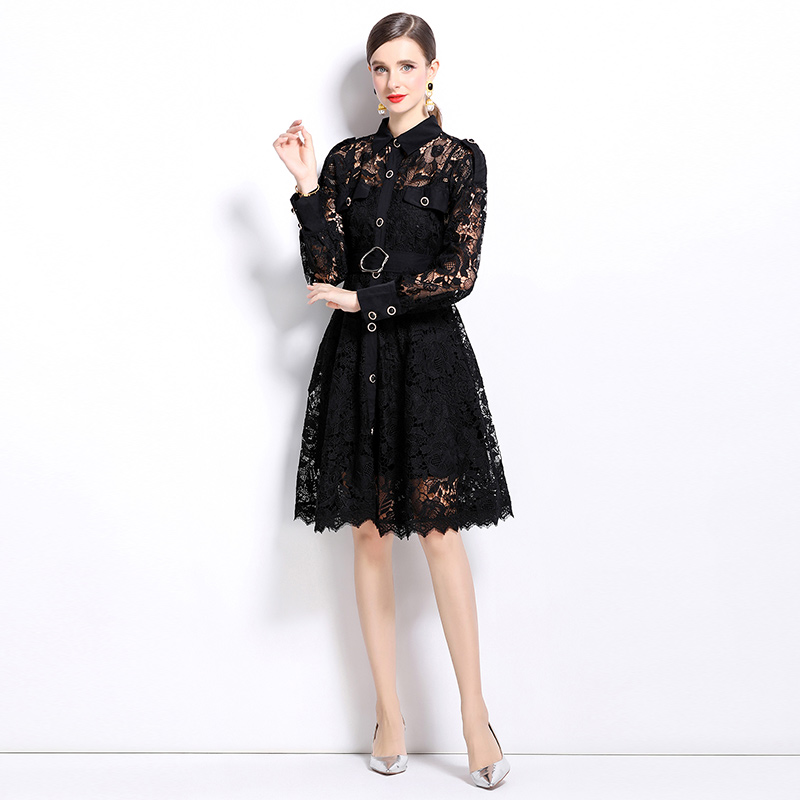 France style hollow lapel autumn temperament dress