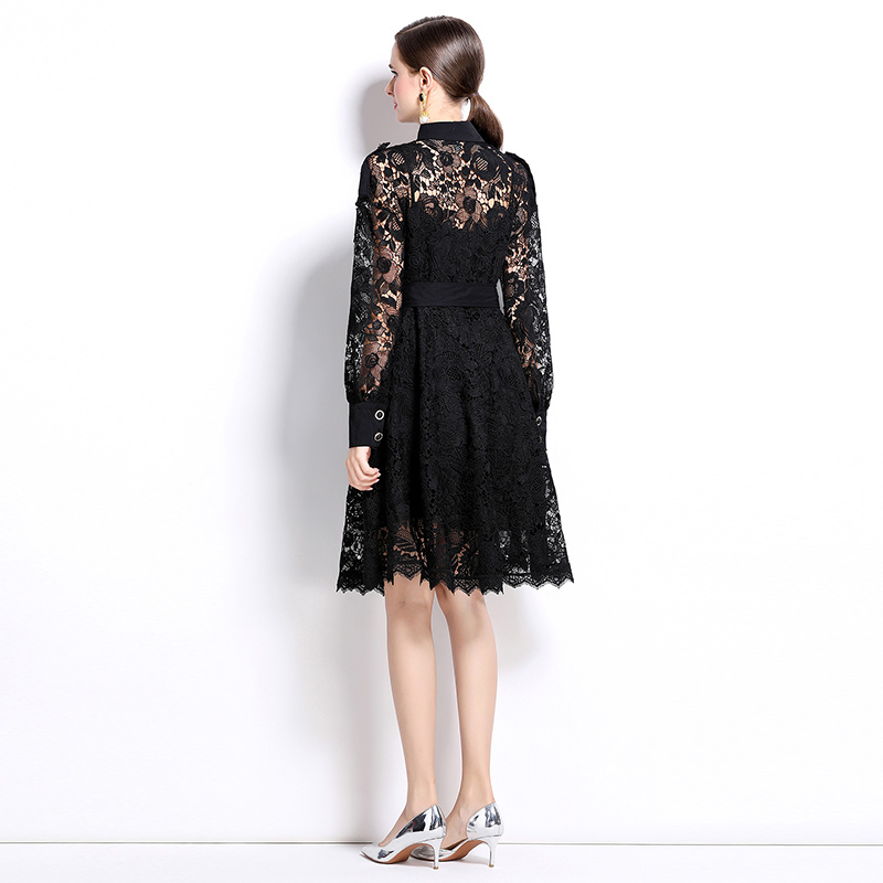 France style hollow lapel autumn temperament dress