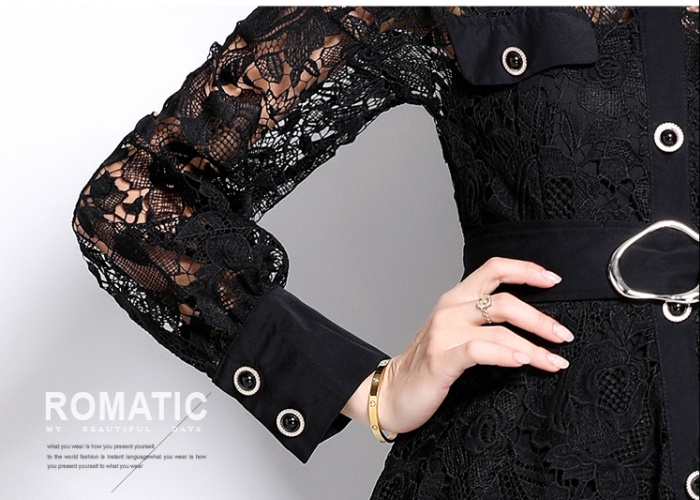 France style hollow lapel autumn temperament dress