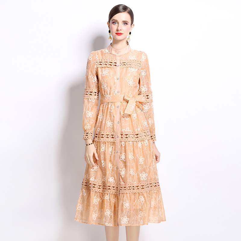 Embroidery unique pinched waist dress for women