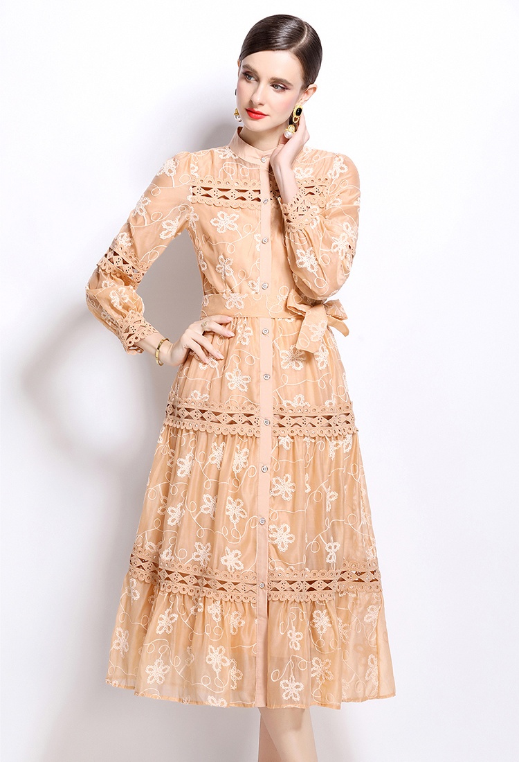 Embroidery unique pinched waist dress for women