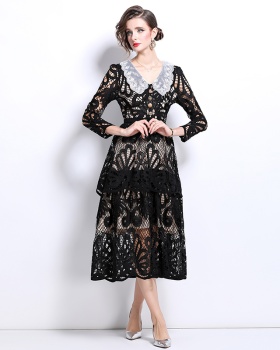 Embroidered France style long dress slim dress