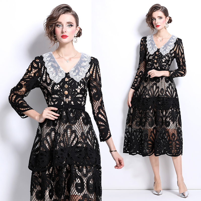 Embroidered France style long dress slim dress