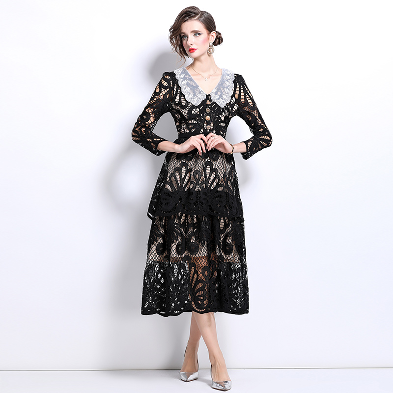 Embroidered France style long dress slim dress