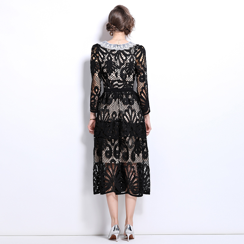 Embroidered France style long dress slim dress